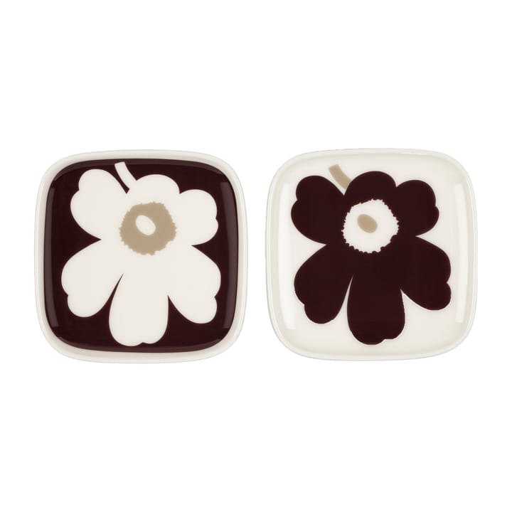 Unikko plate 10x10 cm 2 pack - Burgundy-white-beige - Marimekko